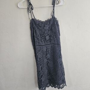 Abercrombie & Fitch Asymmetrical Lace Skirt in Dark Blue